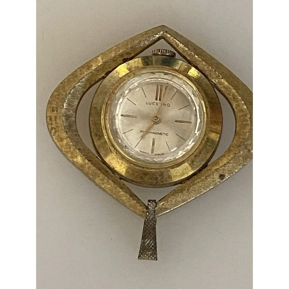 Vintage Mechanical Gold‎ Tone Lucerne Ladies Pendant Watch Faceted Swiss Made